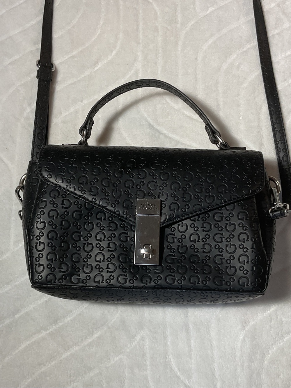 Guess Black Embossed Top Handle Satchel with Crossbody Strap